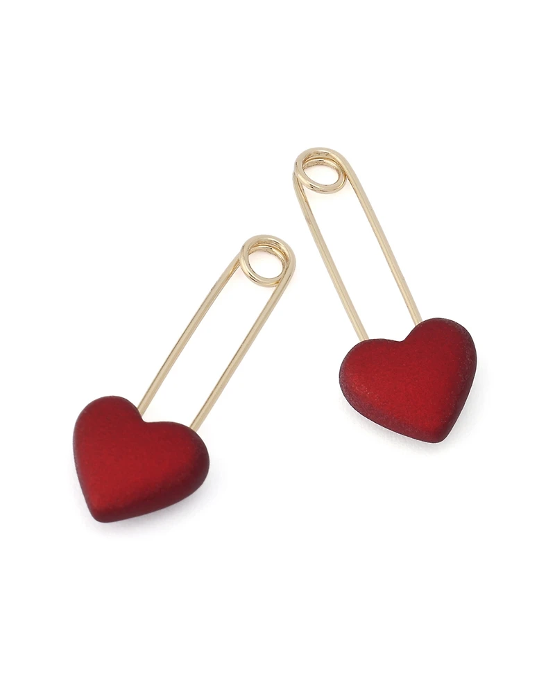 Betsey Johnson Red Love Spell Heart Safety Pin Drop Earrings