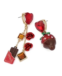 Betsey Johnson Faux Stone Love Spell Chocolate Strawberry Mismatch Earrings