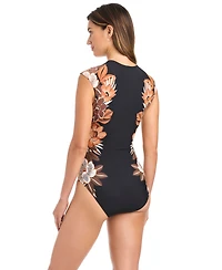 Bleu by Rod Beattie Women's Moddy Blooms Printed Cap-Sleeve Swimsuit