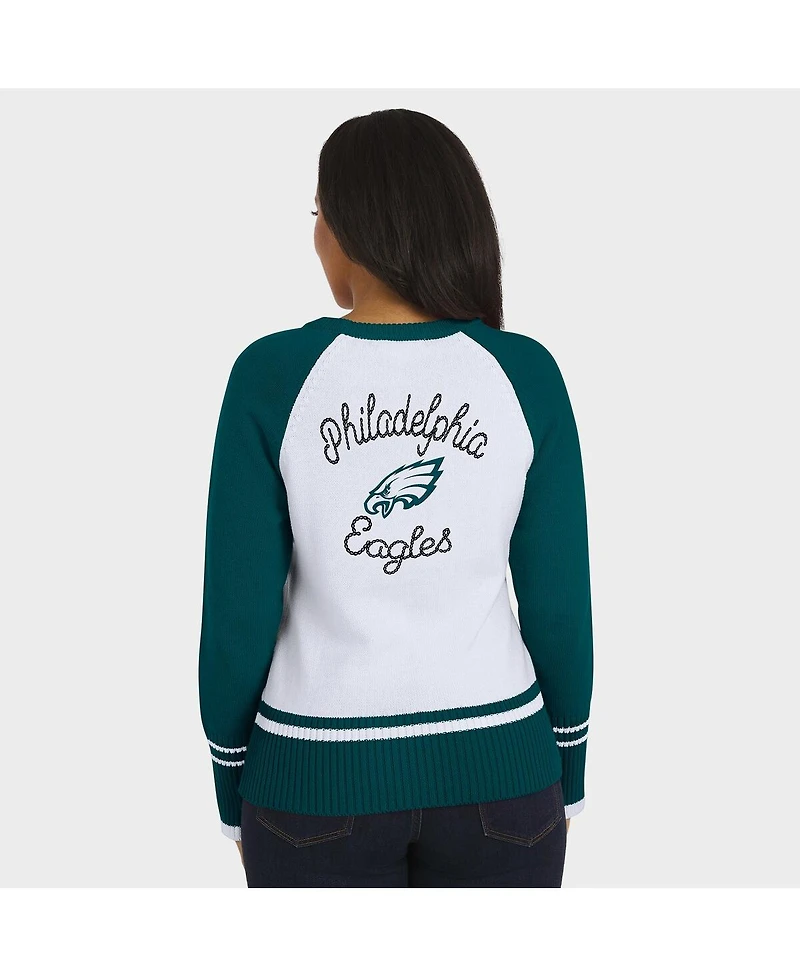 Women's White/Midnight Green Philadelphia Eagles Color Block Raglan Sweater