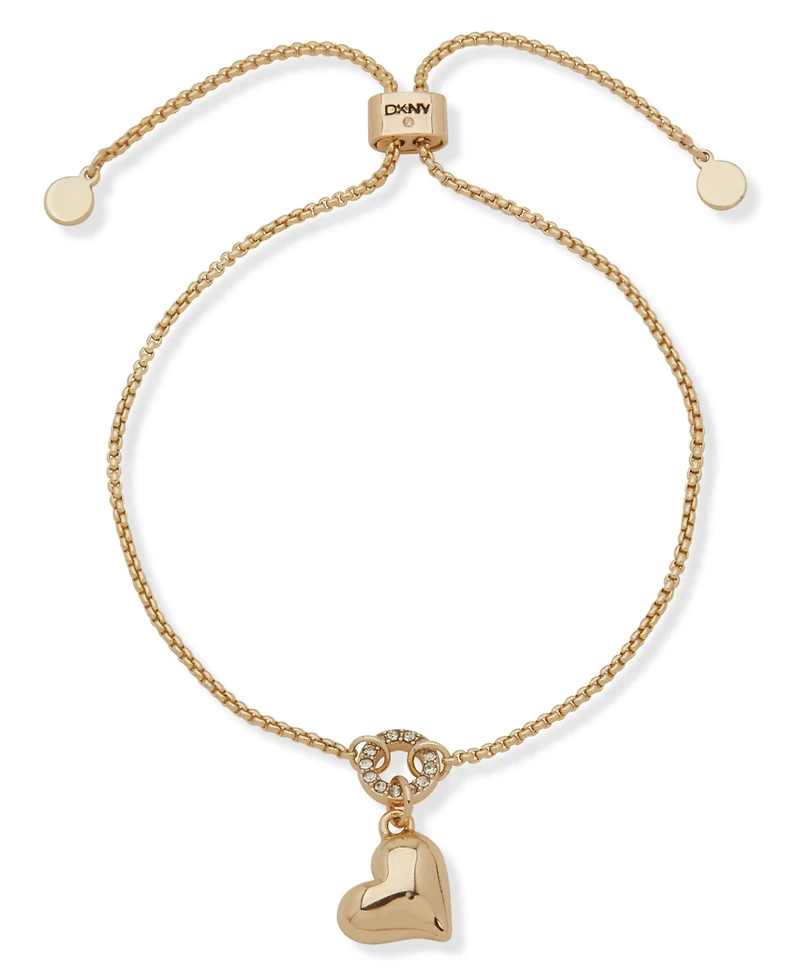 Dkny Gold-Tone Crystal Puffy Heart Slider Bracelet