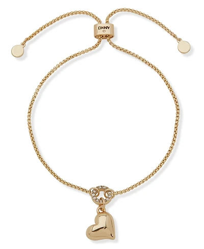 Dkny Gold-Tone Crystal Puffy Heart Slider Bracelet
