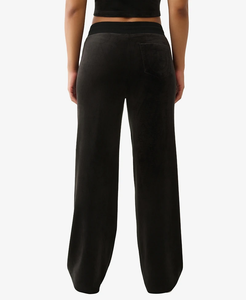 True Religion Women's Crystal Horseshoe Velour Straight Leg Sweatpant