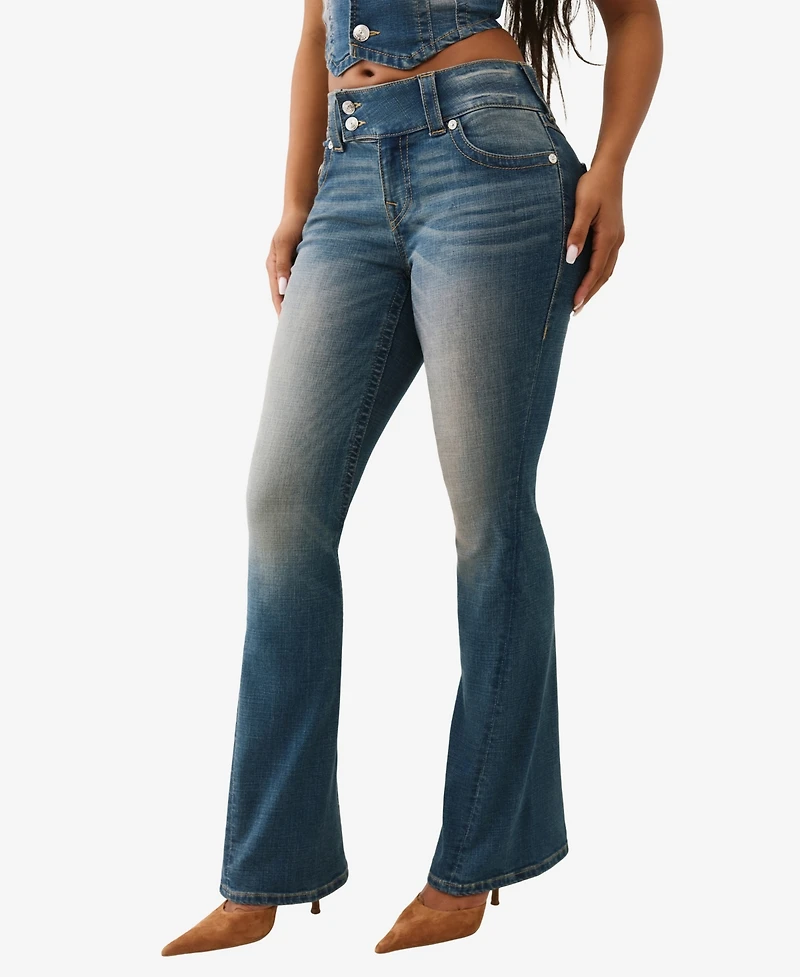 True Religion Women's Joey Low Rise Flare Flap Jeans