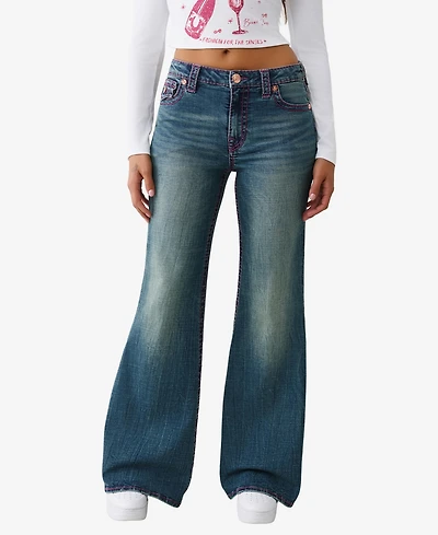True Religion Women's Katrina High Rise Big T Flare Flap Jeans
