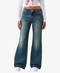 True Religion Women's Katrina High Rise Big T Flare Flap Jeans