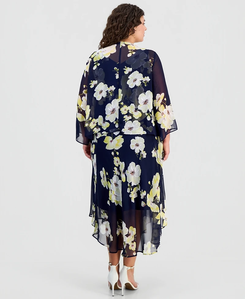 Robbie Bee Plus Floral Print Open-Front Chiffon Jacket Dress