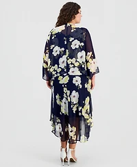 Robbie Bee Plus Floral Print Open-Front Chiffon Jacket Dress
