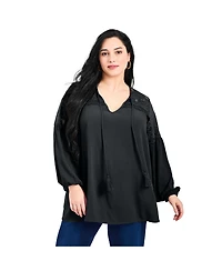 Avenue Women's Plus Marcie Lace Yoke Long Sleeve Top