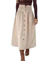 Cupshe Women's High Waist Button Front Midi Skirts