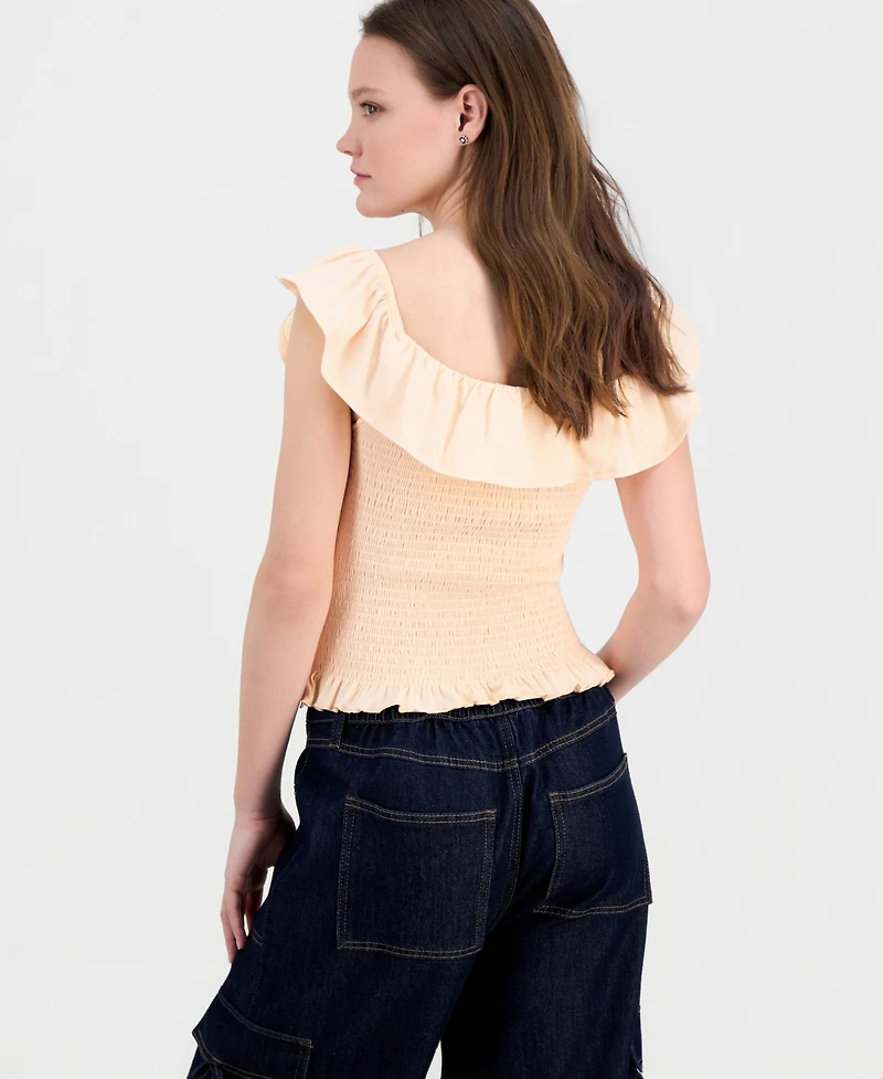 Just Polly Juniors' Ruffled Smocked Scoop-Neck Top