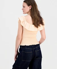 Just Polly Juniors' Ruffled Smocked Scoop-Neck Top