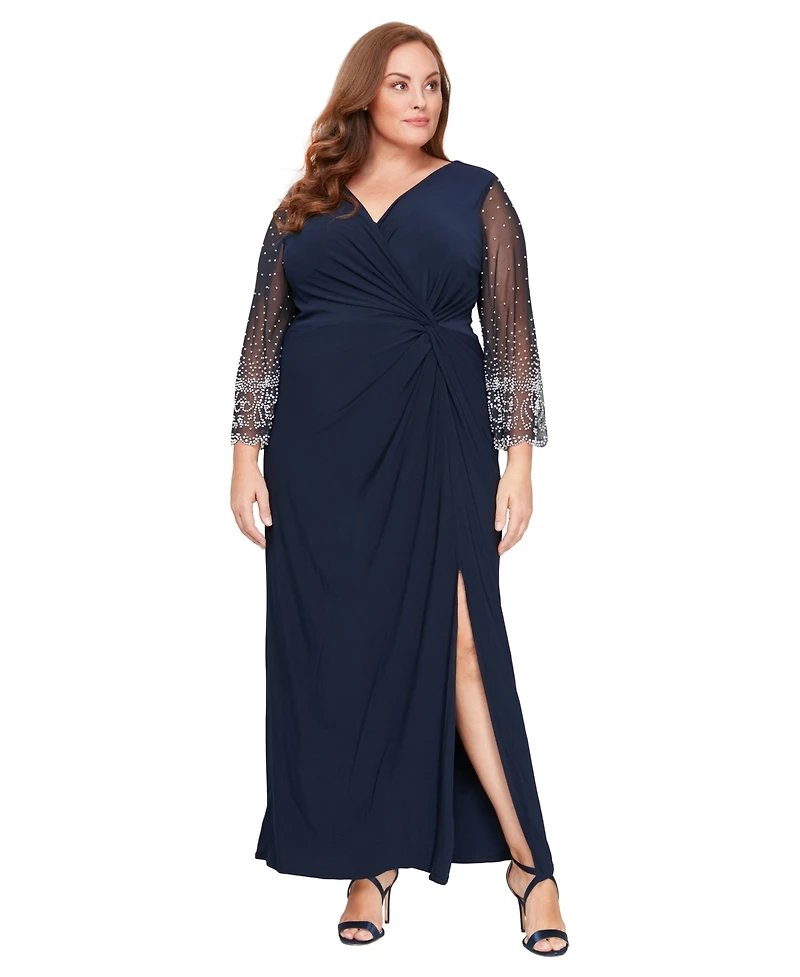 Alex Evenings Plus Embellished V-Neck Dress
