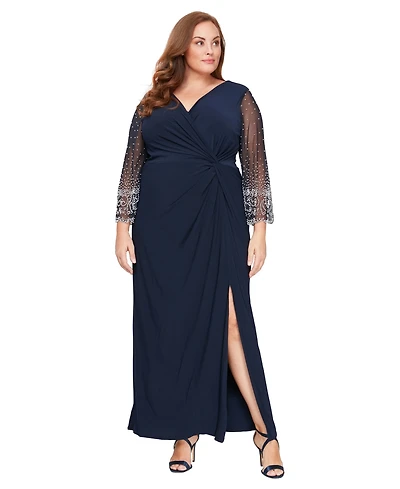 Alex Evenings Plus Embellished V-Neck Dress