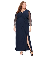 Alex Evenings Plus Embellished V-Neck Dress