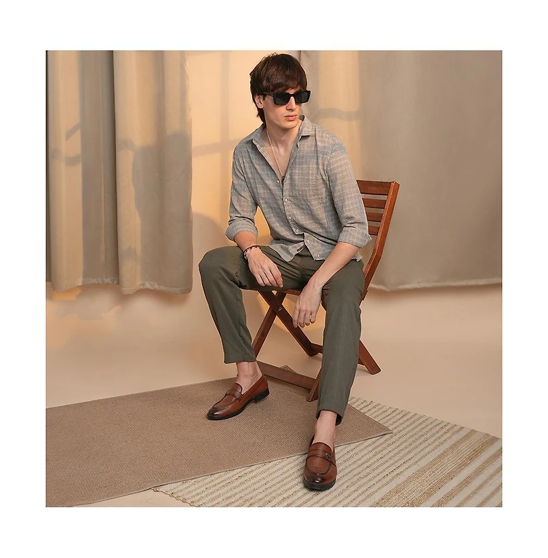 Campus Sutra Men's Ash Grey Micro-Tartan Plaid Shirt