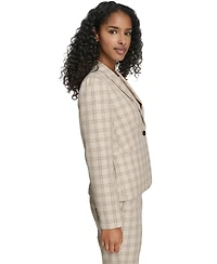 Tommy Hilfiger Women's Plaid Puff Sleeve One Button Blazer Jacket
