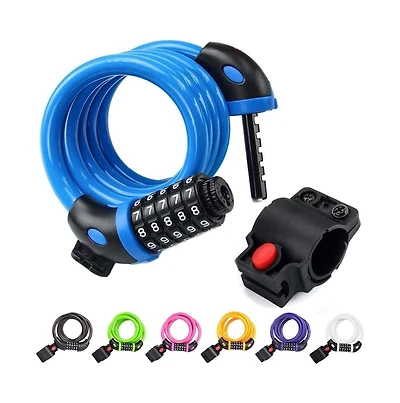 Batfox Bike Lock, 5.6 Ft Bicycle Cable, High Security 5 Digit Resettable Combination Coiling Ultra-Strong Anti Theft Cable with Bracket