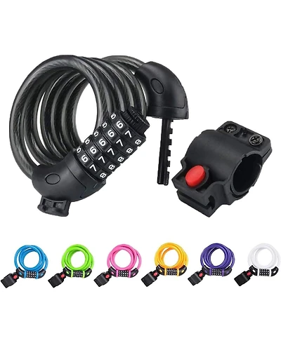 Batfox Bike Lock, 5.6 Ft Bicycle Cable, High Security 5 Digit Resettable Combination Coiling Ultra-Strong Anti Theft Cable with Bracket