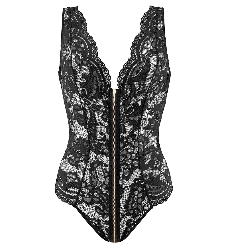 Lascana Women's Plunge Zipper Detail Teddy cup sizing