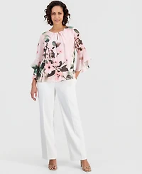 Kasper Petite Flutter-Sleeve Keyhole-Cutout Top