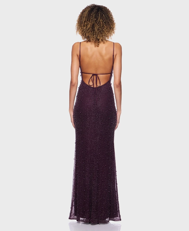 B Darlin Juniors' Embellished Cowlneck Sleeveless Gown, Created for Macy's