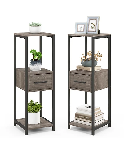Sugift 2 Pack 3 Tier Tall Metal Plant Stand with Drawer and Display Shelf