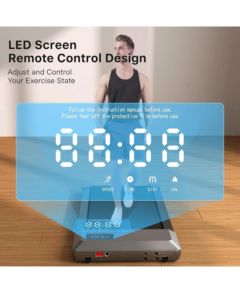 Deerrun 35.5*15.5inches Run Belt Small Treadmill 0.6-3.8mph,300 lbs,2.5 horsepower Motor No PitPat (gray)