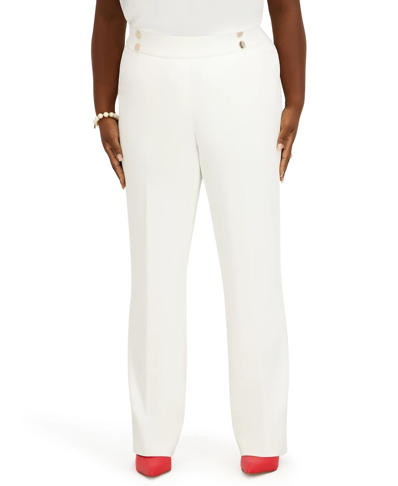 Kasper Women's Pull-On Rivet Faux Extend Tab Trousers