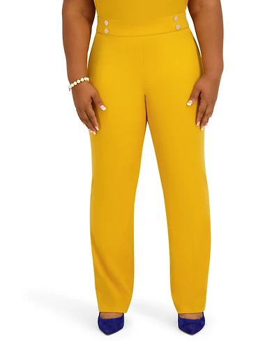 Kasper Women's Pull-On Rivet Faux Extend Tab Trousers