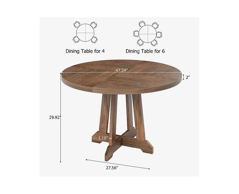 gaomon 47 Inches Wood Round Dining Table, Round Dining Table for 4, Round Kitchen Table, Farmhouse Dinner Table with Wooden Top and Sturty Legs for Di