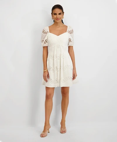 kensie Women's Embroidered Sweetheart Neck Dress