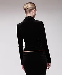 Avec Les Filles Women's Velvet Surplice Mock Neck Top