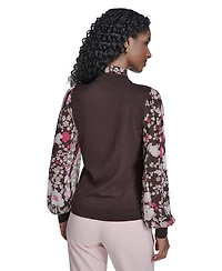 Tommy Hilfiger Women's Mixed Media Tie Neck Sweater