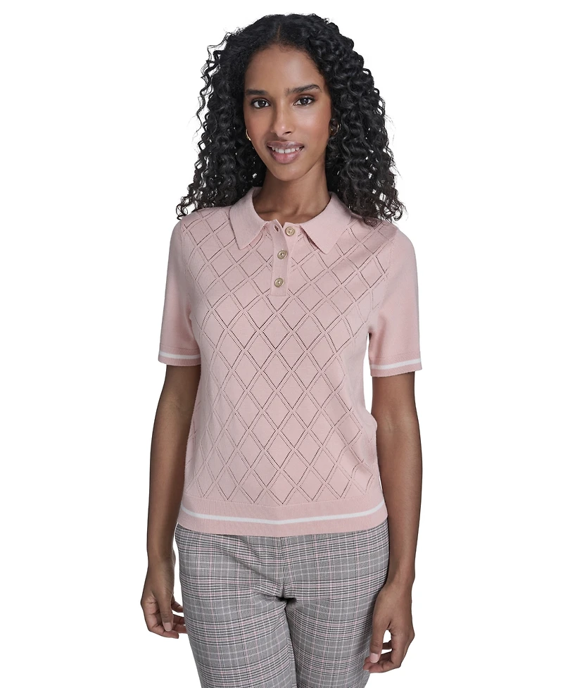 Tommy Hilfiger Women's Pointelle Polo Collared Sweater