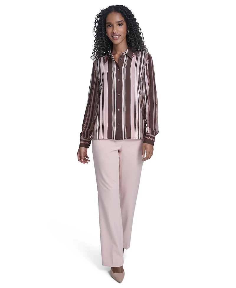 Tommy Hilfiger Women's Slim Fit Striped Button Up Top