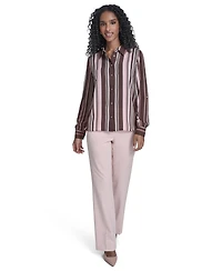 Tommy Hilfiger Women's Slim Fit Striped Button Up Top