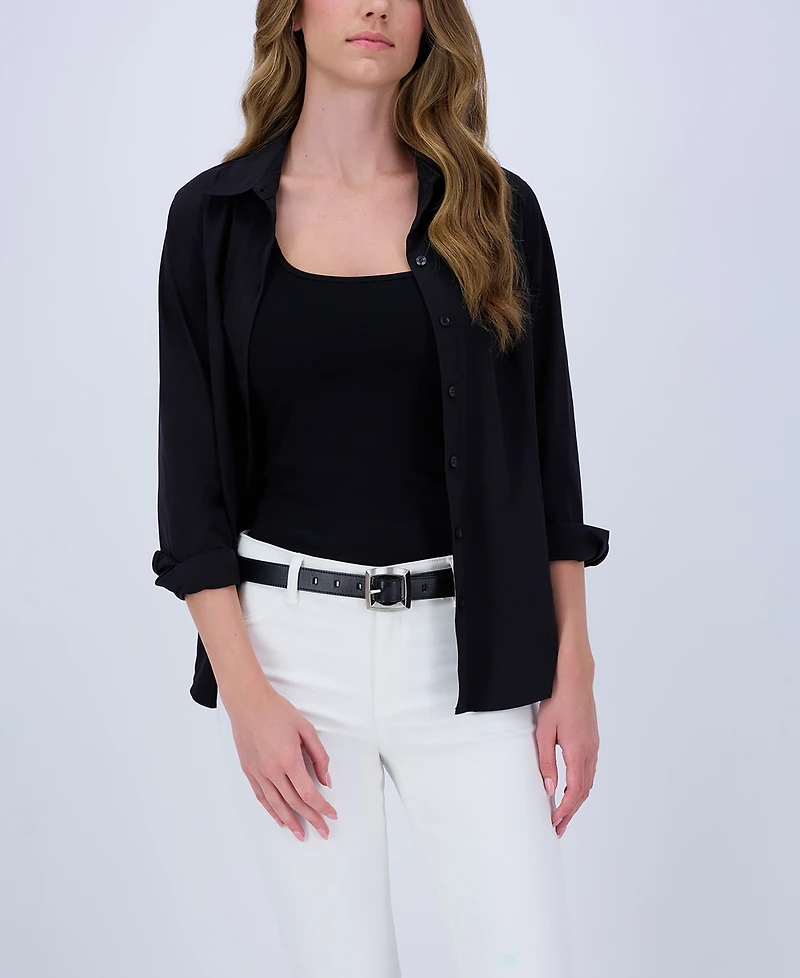 Calvin Klein Women's Two-in-One Reversible Puffed Beveled Edge Buckle Belt