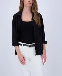 Calvin Klein Women's Two-in-One Reversible Puffed Beveled Edge Buckle Belt