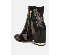 Zarka Rhinestones Embellished Block Heel Boots