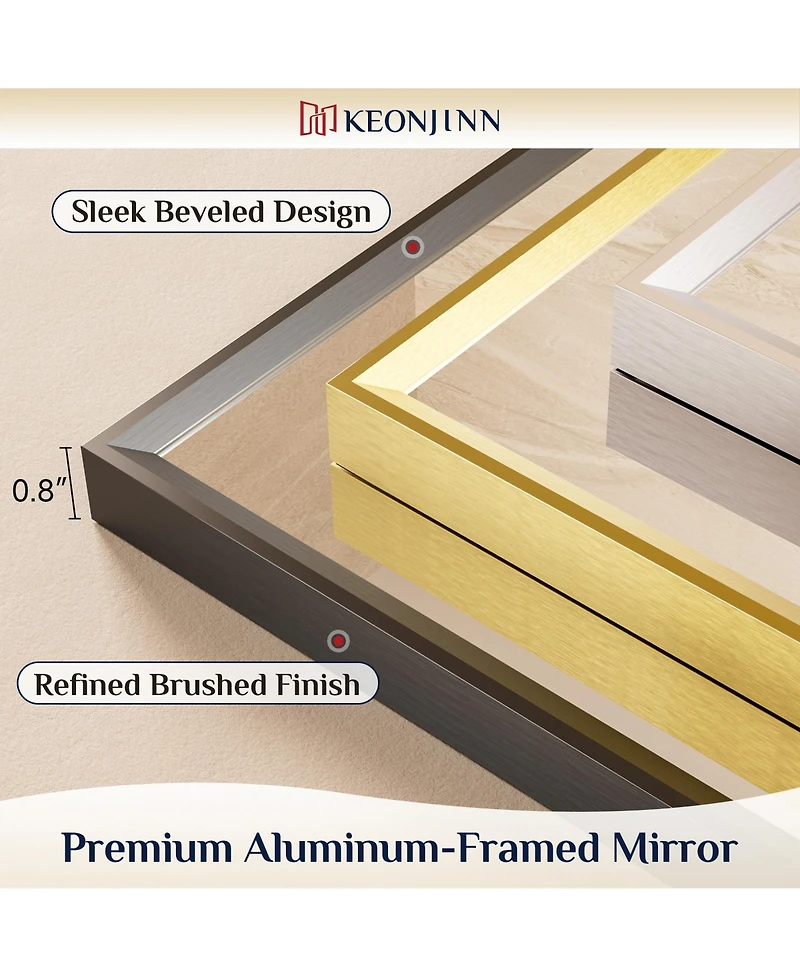 Keonjinn 30x36 Inch Brushed Gold Bathroom Vanity Mirror Metal Framed Over Sink Wall Mirror Horizontal/Vertical