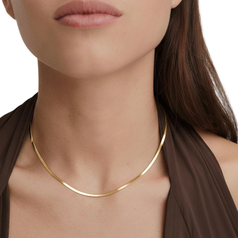 Joey Baby Dainty Gold Plated Minimalist Flat Snake Chain Necklace