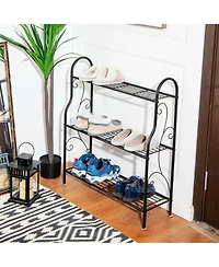 Sugift 3-Tier Scrollwork Designed Metal Plant Stand-Black