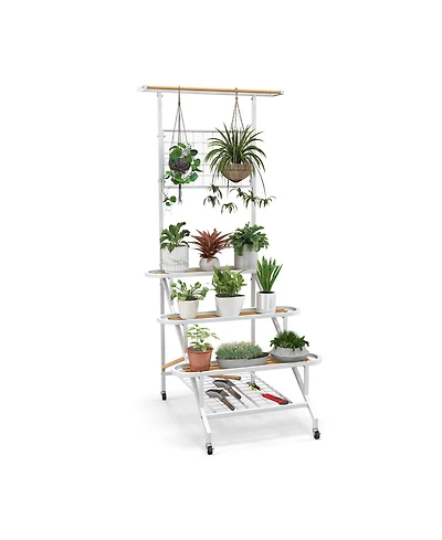 Sugift 4-Tier Hanging Plant Stand with Hanging Bar