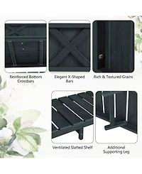 Sugift Pots & Planters Poly Wood Elevated Planter Box with Legs Storage Shelf Drainage Holes-Black