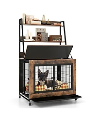 Sugift Industrial Dog Kennel Dog Crate Furniture with Storage Shelves-Rustic Brown