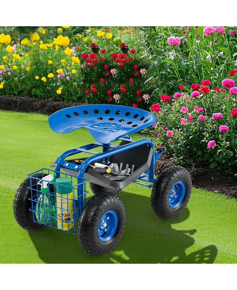 Sugift 4-Wheel Rolling Garden Cart Work Seat