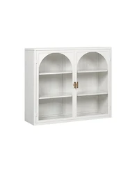 sumyeg 27.56" Two-Door Wall Cabinet with Glass Doors and Three-Tier Storage Featuring Woven Pattern for Living Spaces