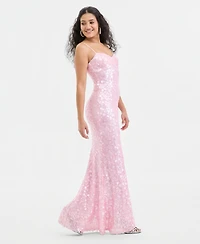 City Studios Juniors' Sweetheart-Neck Sequin Gown, Created for Macy's