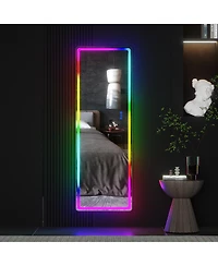 Vlsrka Wall-mounted or freestanding rectangular full-length mirror with adjustable Rgb lighting.